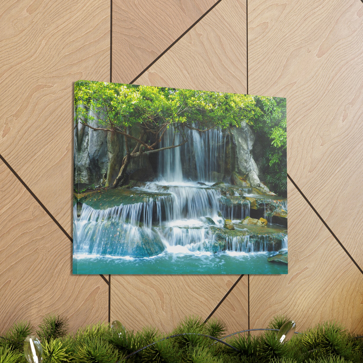 Forest Jungle Cascading Waterfall Nature Wilderness Photography Canvas Wall Art for Home Decor Ready-to-Hang-Express Your Love Gifts
