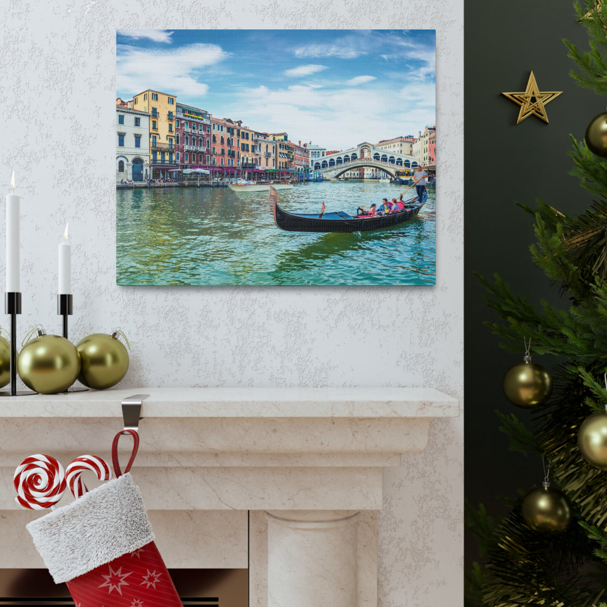 Venice Rialto Bridge Blue Sky Nature Wilderness Photography Canvas Wall Art for Home Decor Ready-to-Hang-Express Your Love Gifts