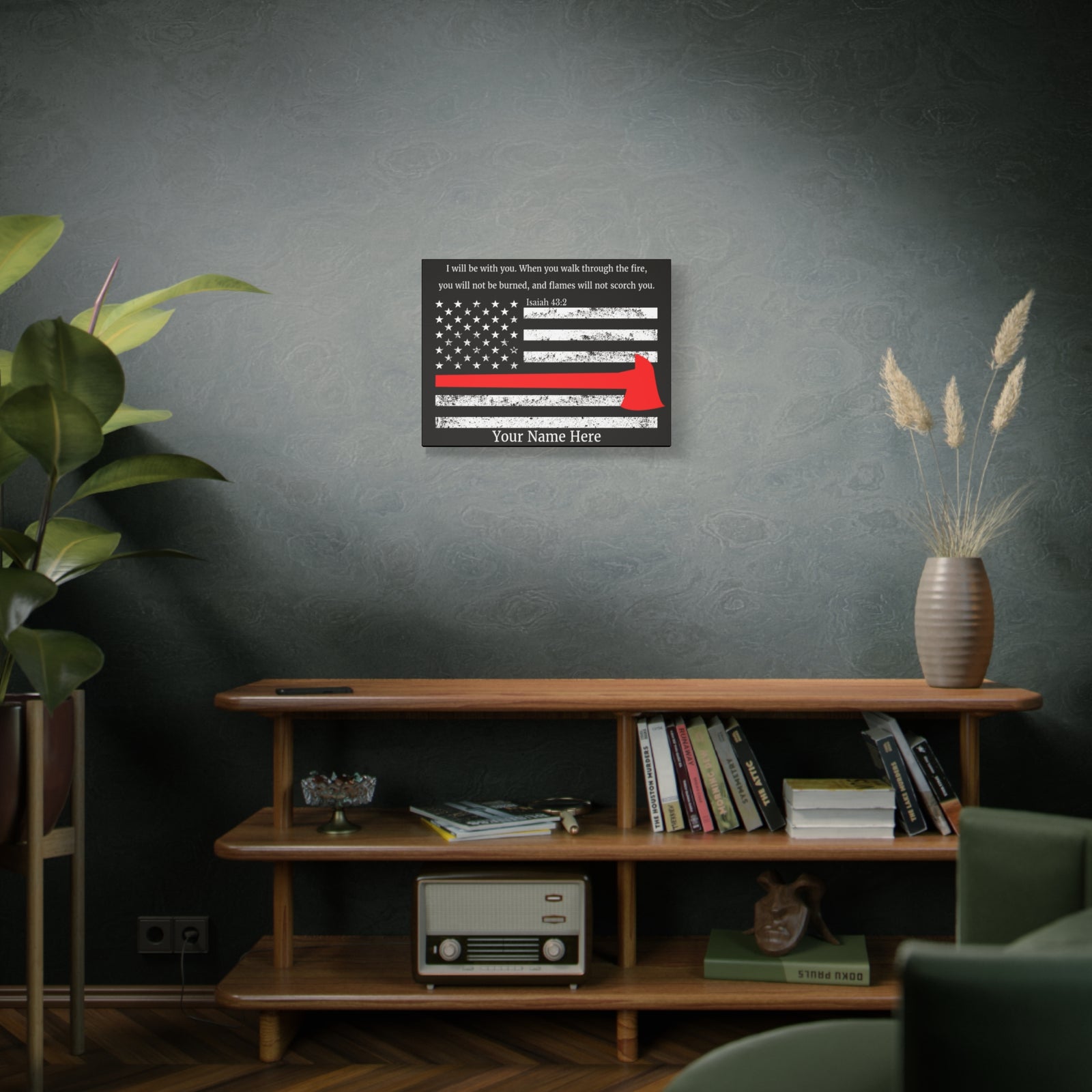 Scripture Walls Personalized Firefighter Isaiah 43:2 Bible Canvas Christian Wall Art Ready to Hang Unframed-Express Your Love Gifts