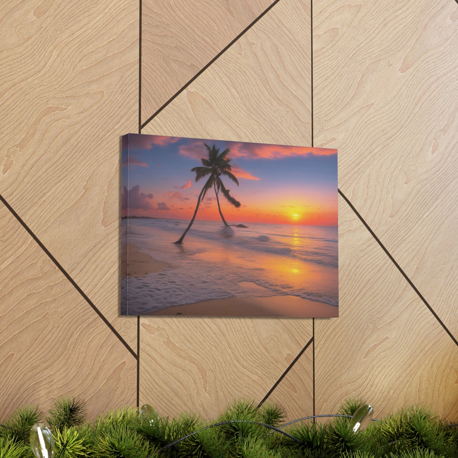 Sunset Beach With Palm Trees Ocean Canvas Wall Art for Home Decor Ready-to-Hang-Express Your Love Gifts