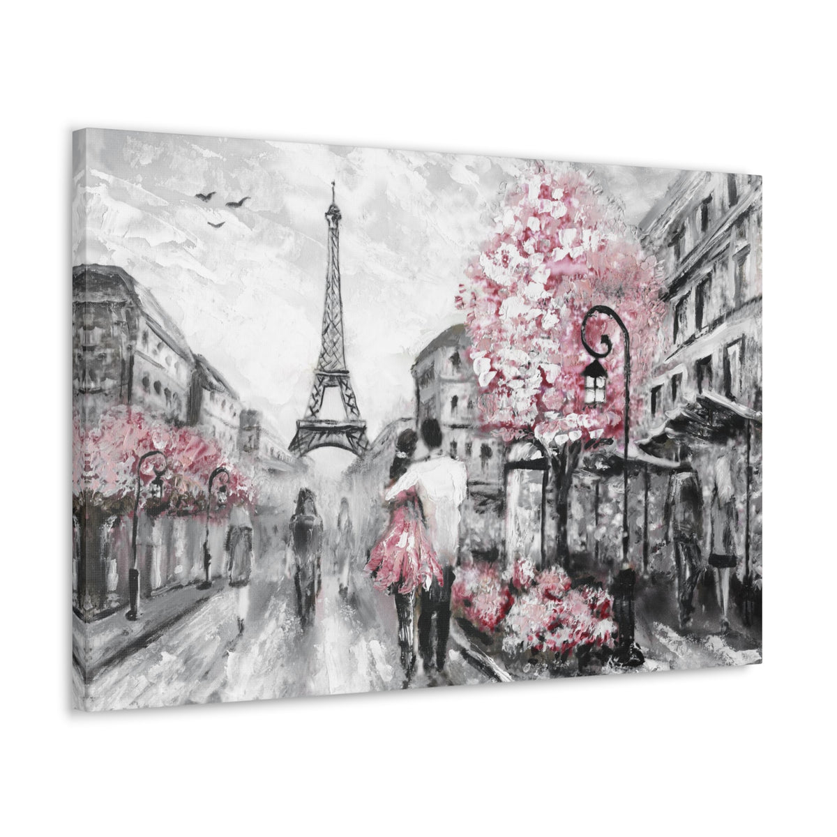 Couple Hug Pink Paris France Canvas Artwork High-Quality Breathtaking French City for Home Decor Ready to Hang-Express Your Love Gifts