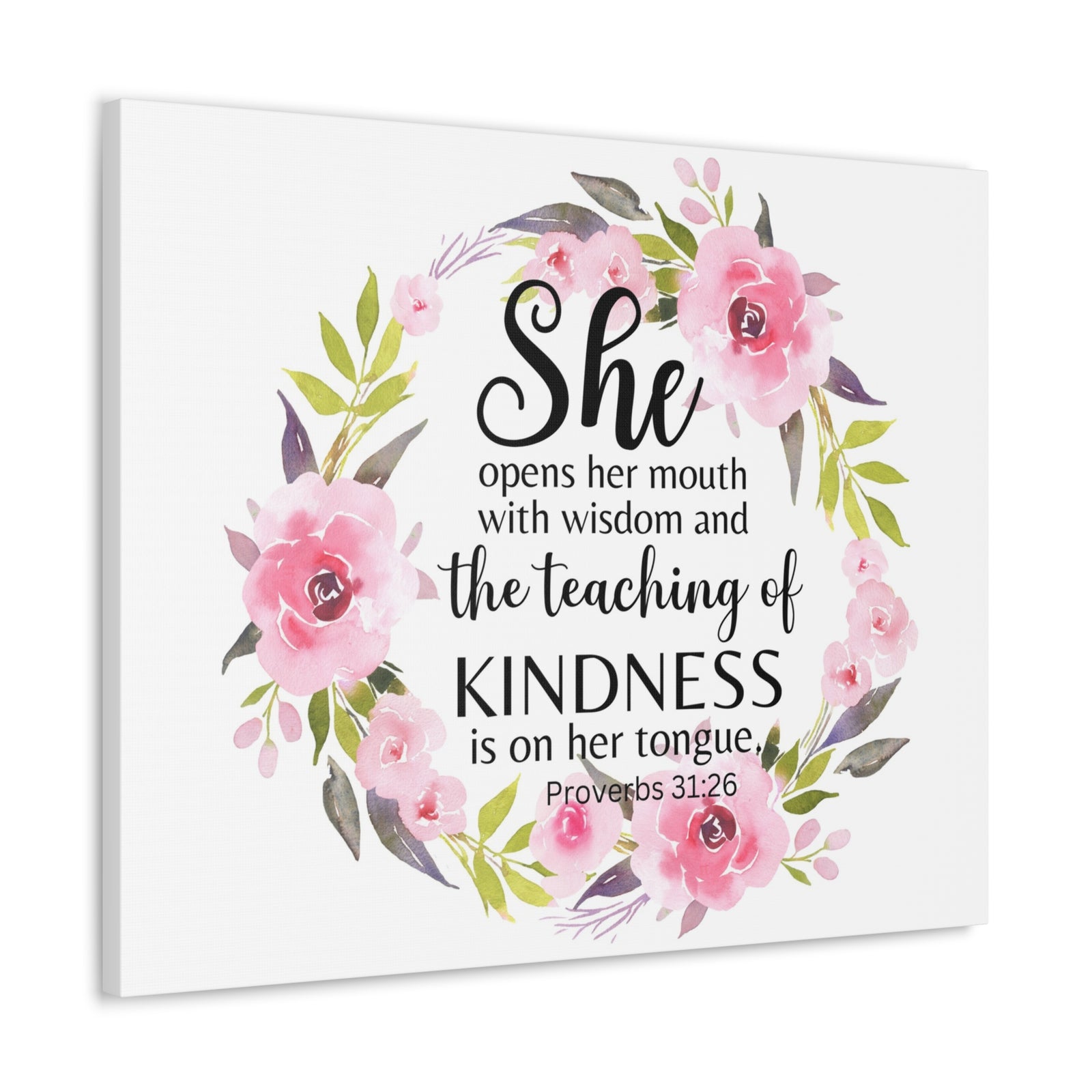 Scripture Walls Proverbs 31:26 She Teaches Kindness Bible Verse Canvas Christian Wall Art Ready to Hang Unframed-Express Your Love Gifts