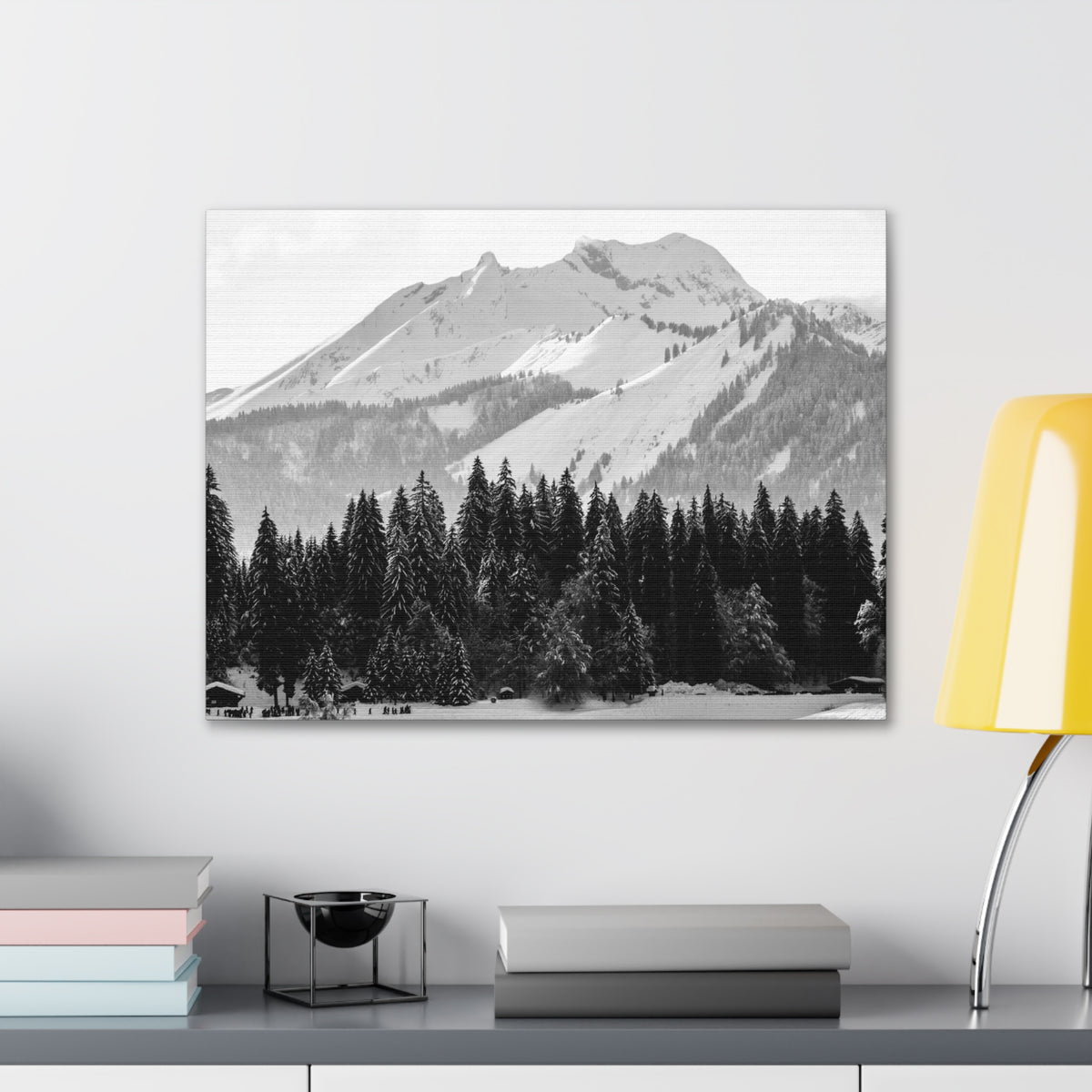 Winter Forest Mountain Black And White Nature Wilderness Photography Canvas Wall Art for Home Decor Ready-to-Hang-Express Your Love Gifts