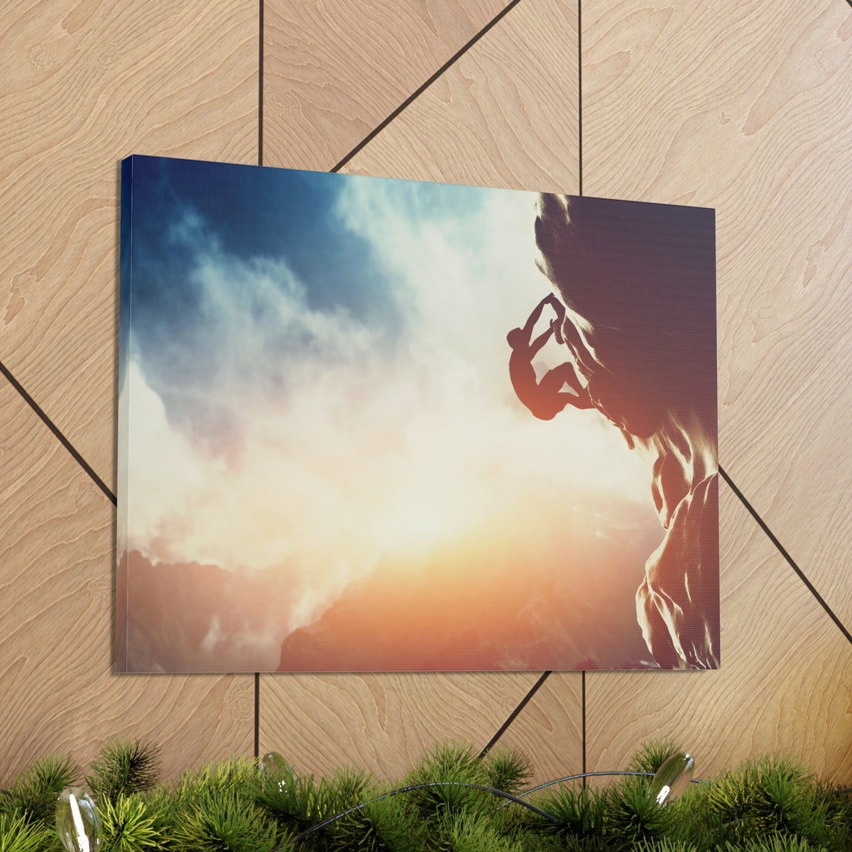 Man Climbing Rock Mountain Nature Wilderness Photography Canvas Wall Art for Home Decor Ready-to-Hang-Express Your Love Gifts