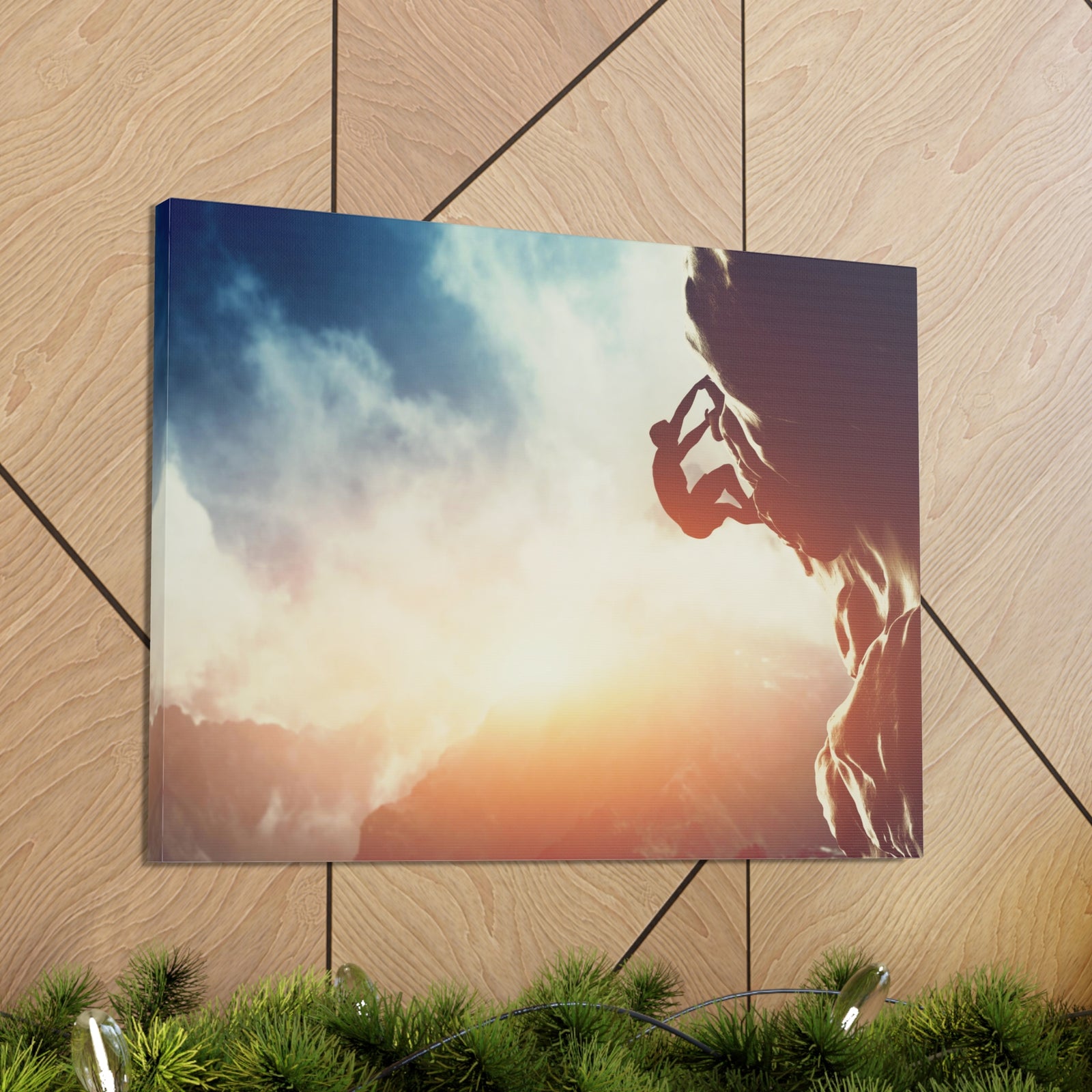 Man Climbing Rock Mountain Nature Wilderness Photography Canvas Wall Art for Home Decor Ready-to-Hang-Express Your Love Gifts