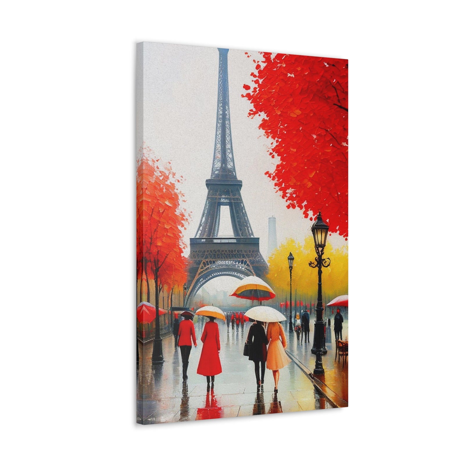 Paris Eiffel Tower Red Dress And Red Tree France Canvas Artwork High-Quality Breathtaking French City for Home Decor Ready to Hang-Express Your Love Gifts