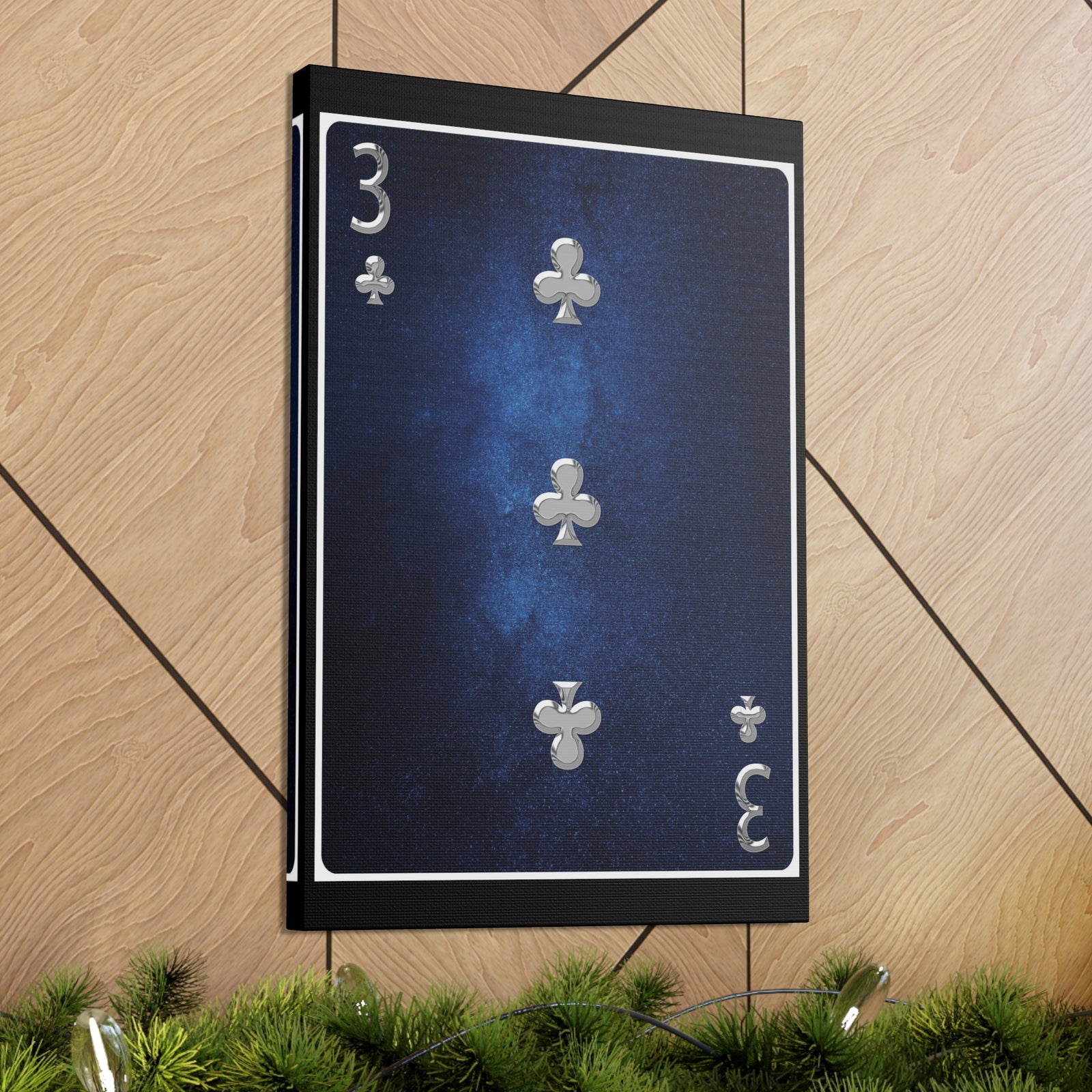 Three Of Clubs Space Background Playing Card Canvas Wall Art for Home Decor Ready-to-Hang-Express Your Love Gifts