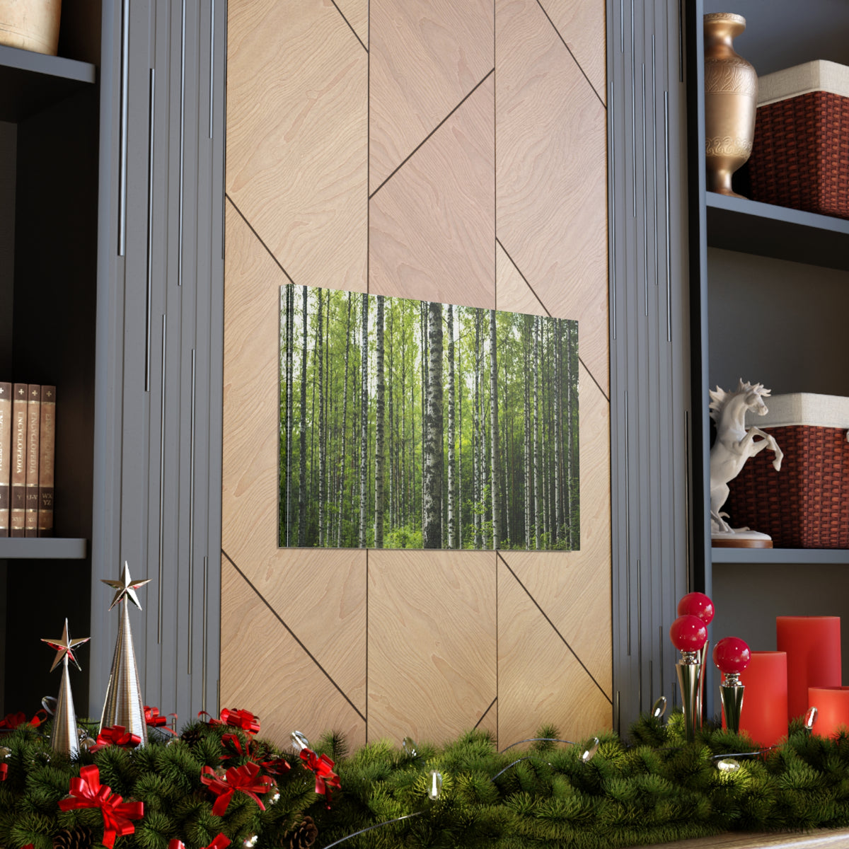 White Birch Trees in Green Forest Nature Wilderness Photography Canvas Wall Art for Home Decor Ready-to-Hang-Express Your Love Gifts