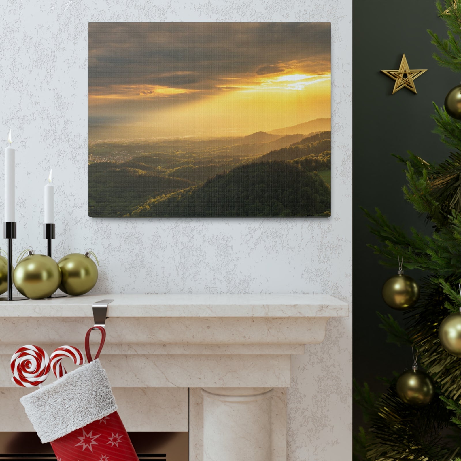 Sunrise Over Golden Mountains Nature Wilderness Photography Canvas Wall Art for Home Decor Ready-to-Hang-Express Your Love Gifts