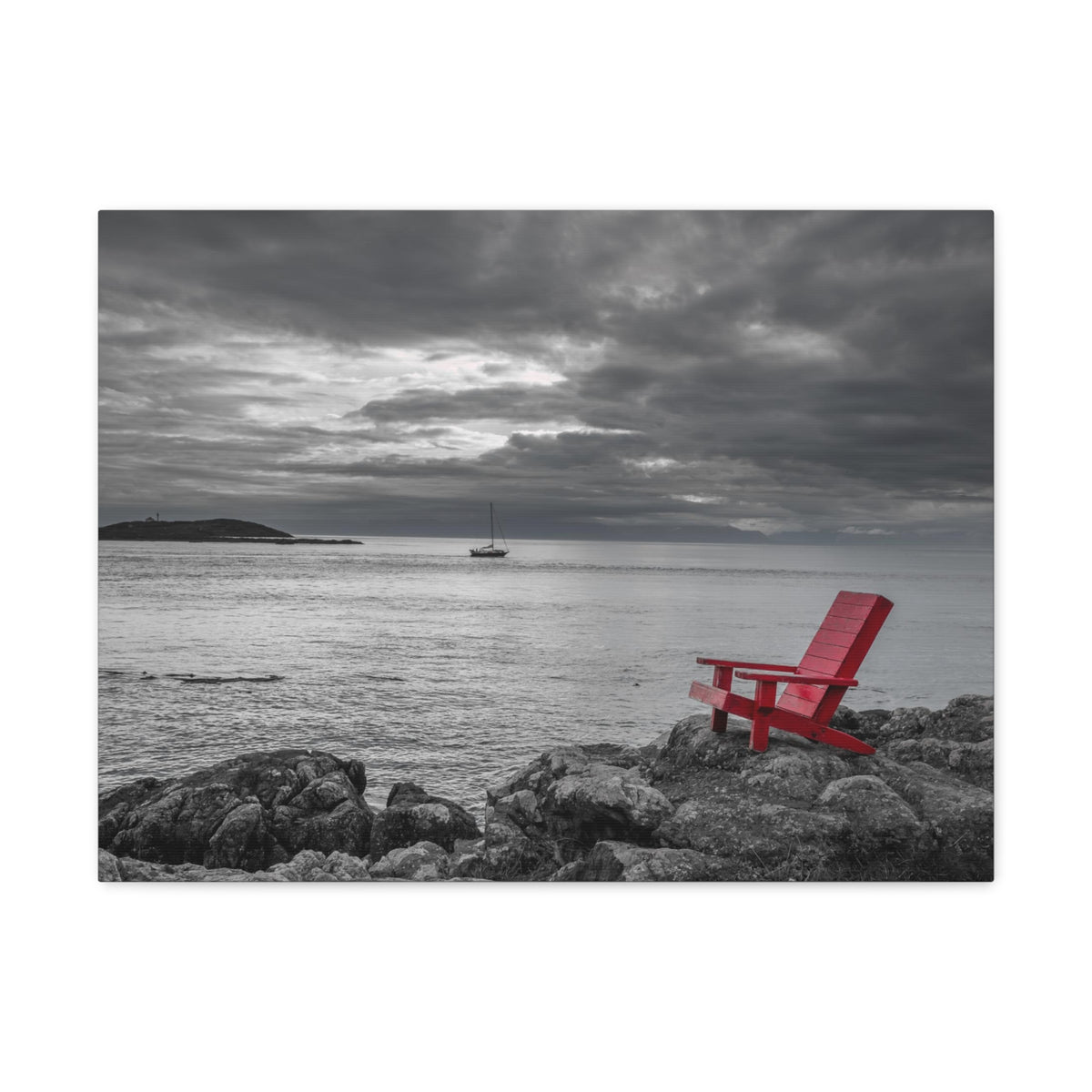 Red Chair On Ocean Side Rocks Ocean Canvas Wall Art for Home Decor Ready-to-Hang-Express Your Love Gifts