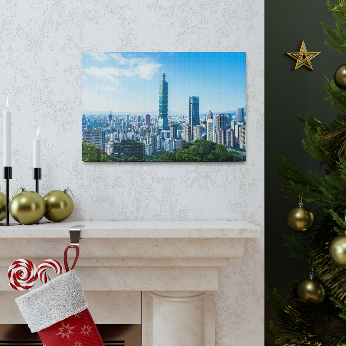 Taipei Daytime Skyline Canvas Artwork High-Quality Breathtaking Stunning Cityscape for Home Decor Ready to Hang-Express Your Love Gifts