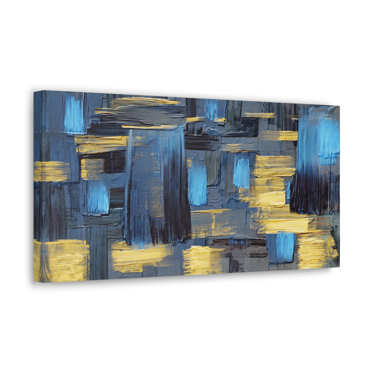 Textured Abstract Acrylic Painting Hand Painted Blue Black Yellow Canvas Wall Art for Home Decor Ready-to-Hang-Express Your Love Gifts