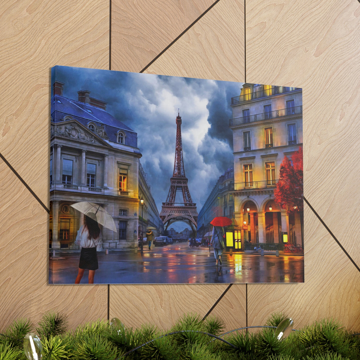 Paris Street View Red Umbrella Eiffel Tower France Canvas Artwork High-Quality Breathtaking French City for Home Decor Ready to Hang-Express Your Love Gifts