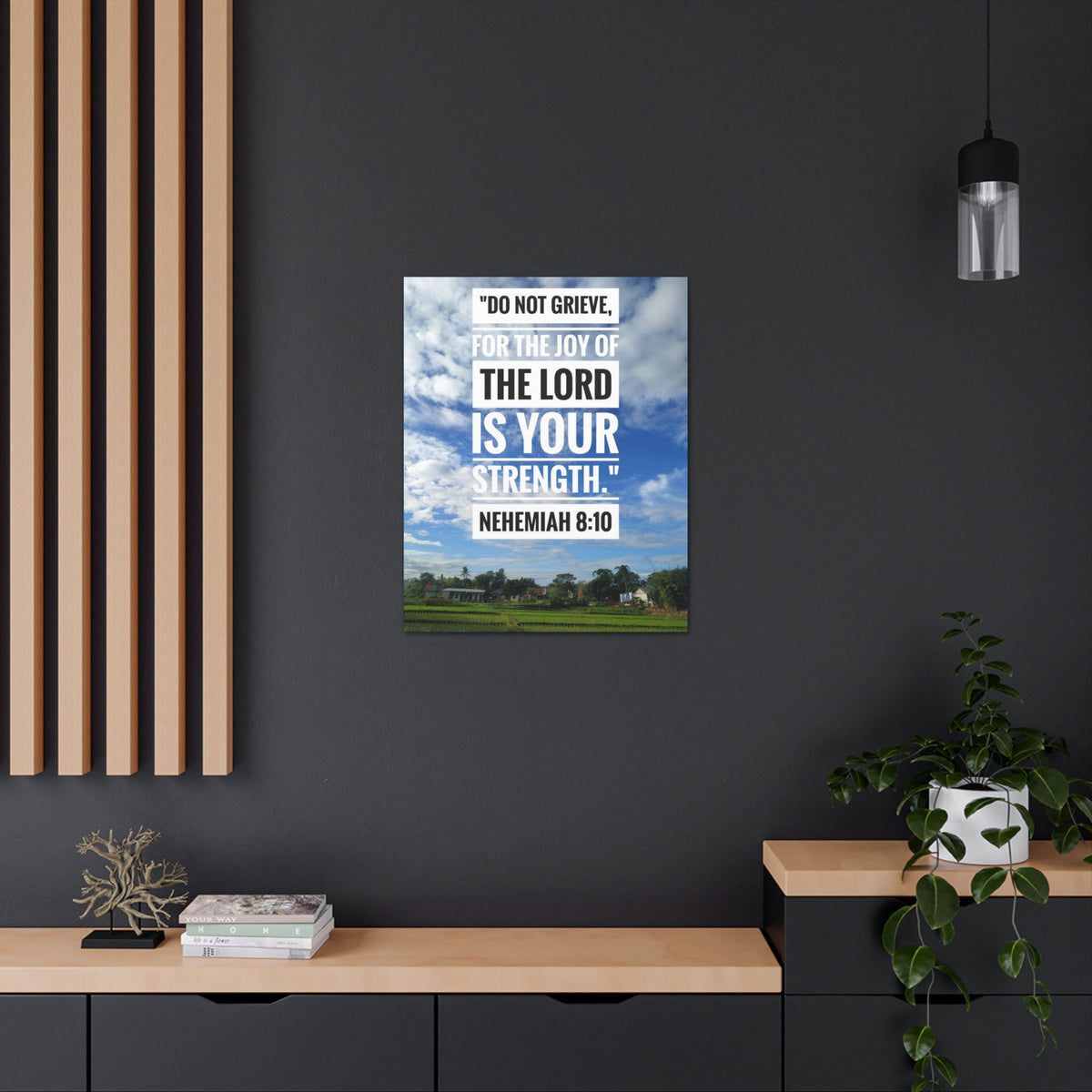 Scripture Canvas The Joy Of The Lord Nehemiah 8:10 Christian Wall Art Bible Verse Print Ready to Hang-Express Your Love Gifts