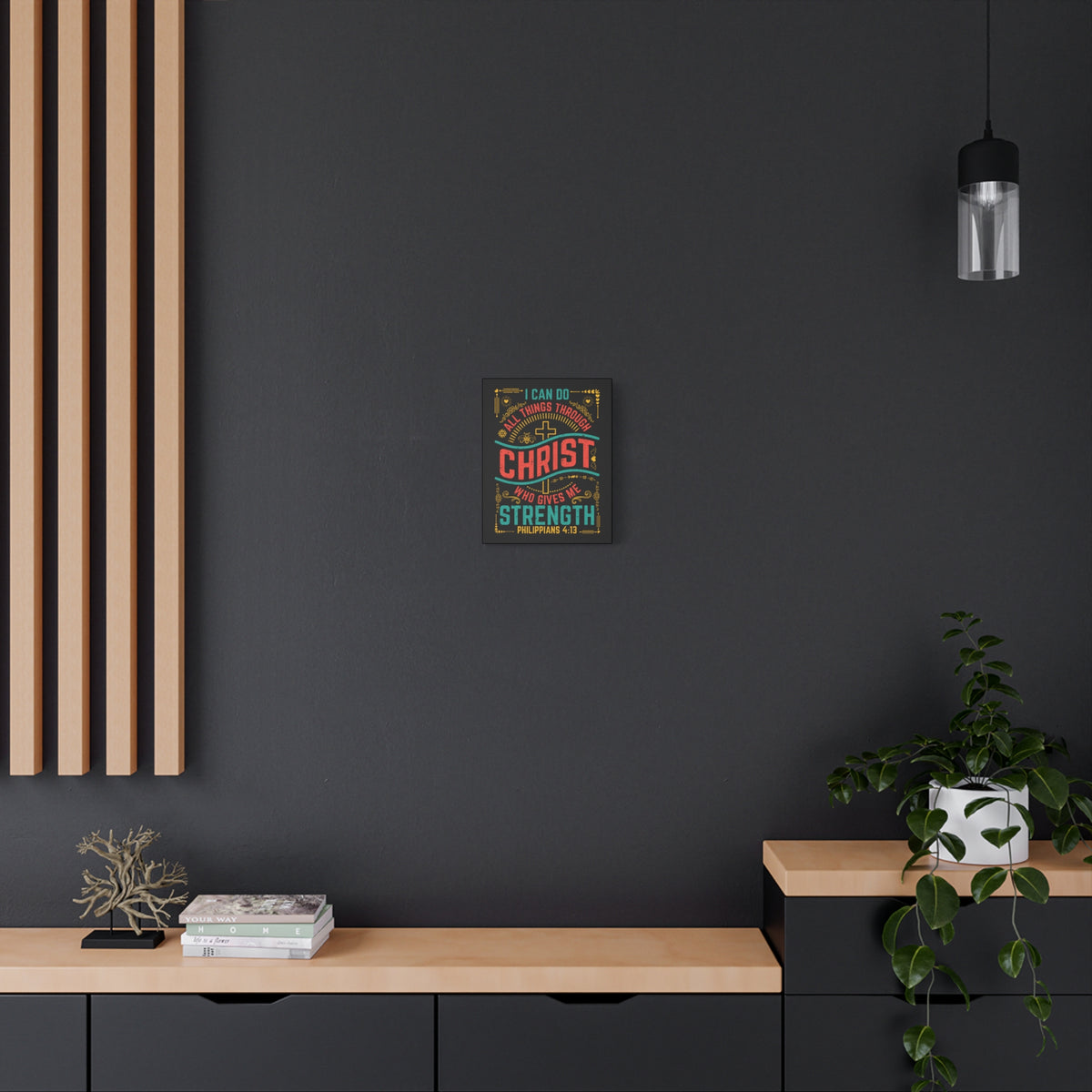 Scripture Canvas All Things Black Philippians 4:13 Christian Wall Art Bible Verse Print Ready to Hang-Express Your Love Gifts