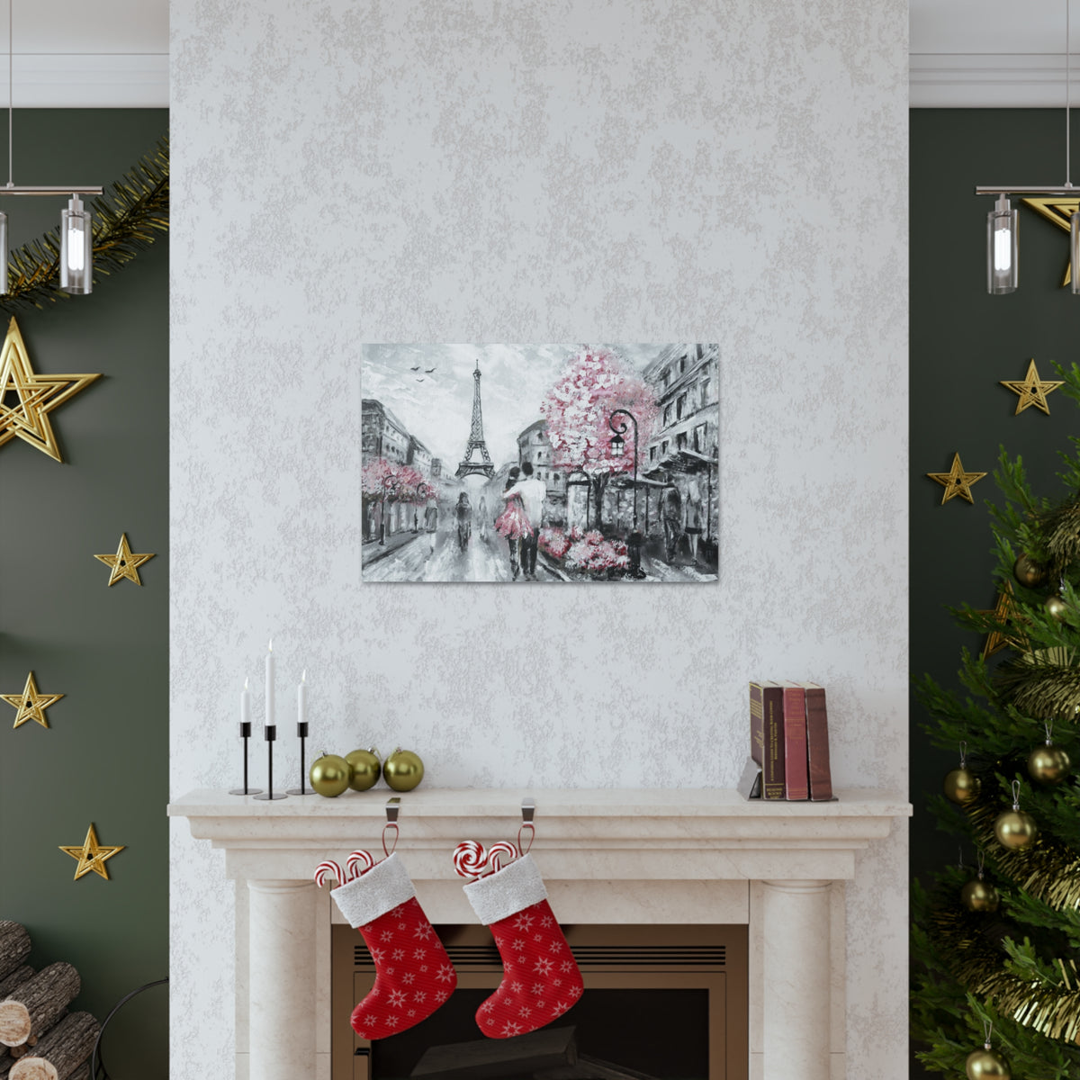 Couple Hug Pink Paris France Canvas Artwork High-Quality Breathtaking French City for Home Decor Ready to Hang-Express Your Love Gifts