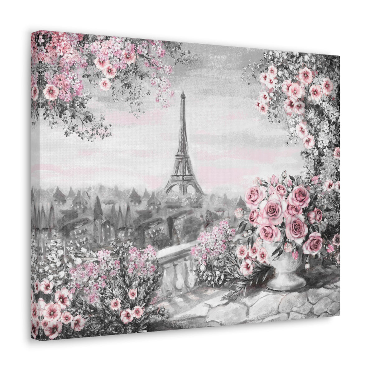 Paris Pink Rose France Canvas Artwork High-Quality Breathtaking French City for Home Decor Ready to Hang-Express Your Love Gifts