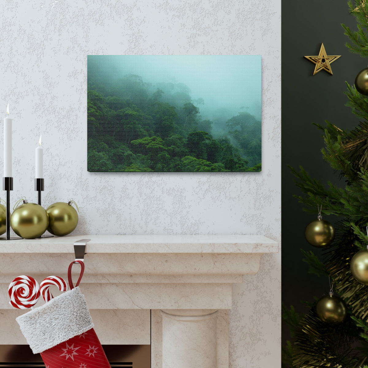 Dark Misty Forest Nature Wilderness Photography Canvas Wall Art for Home Decor Ready-to-Hang-Express Your Love Gifts