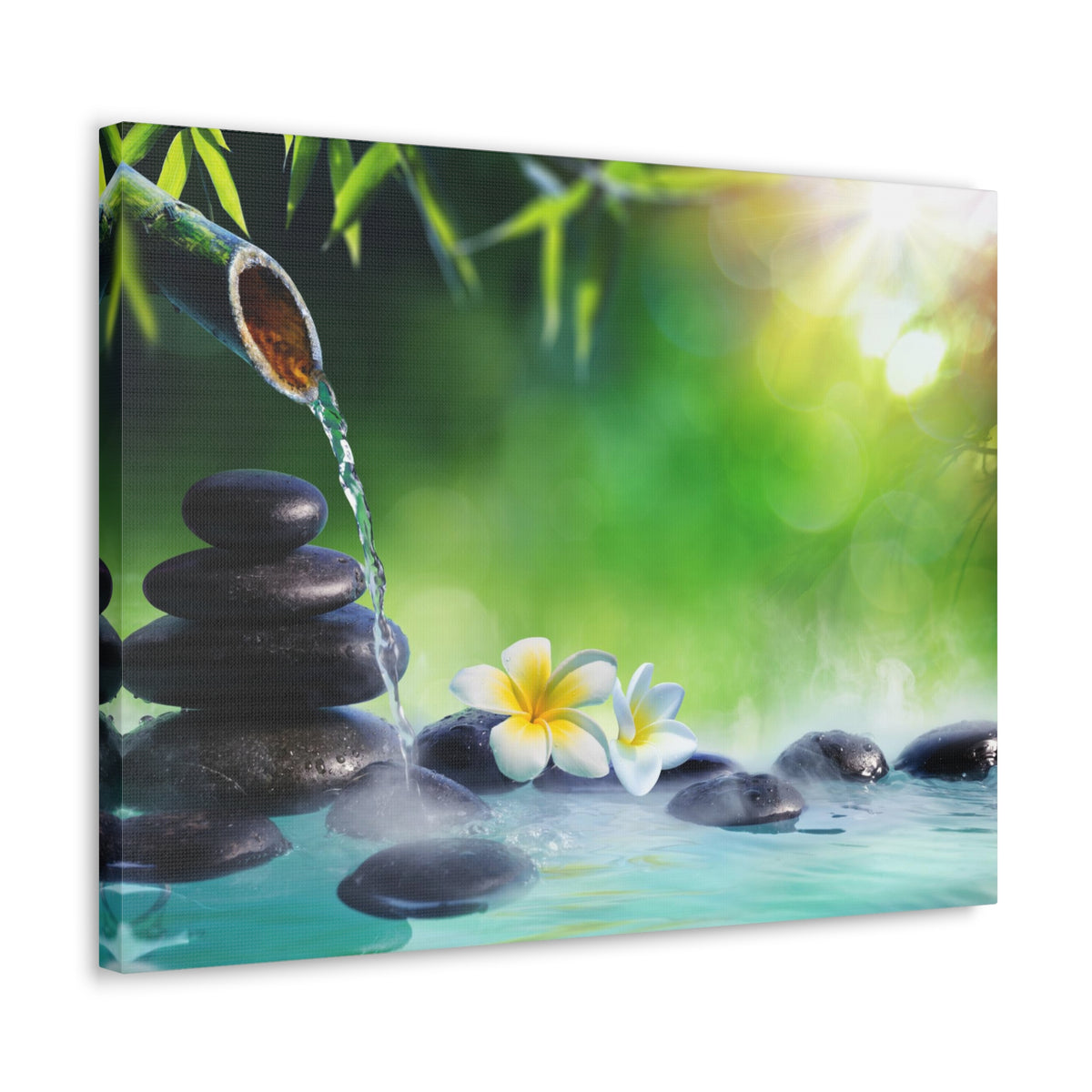Plumeria Flowers in Fountain Forest Floral Nature Photography Canvas Wall Art for Home Decor Ready-to-Hang-Express Your Love Gifts