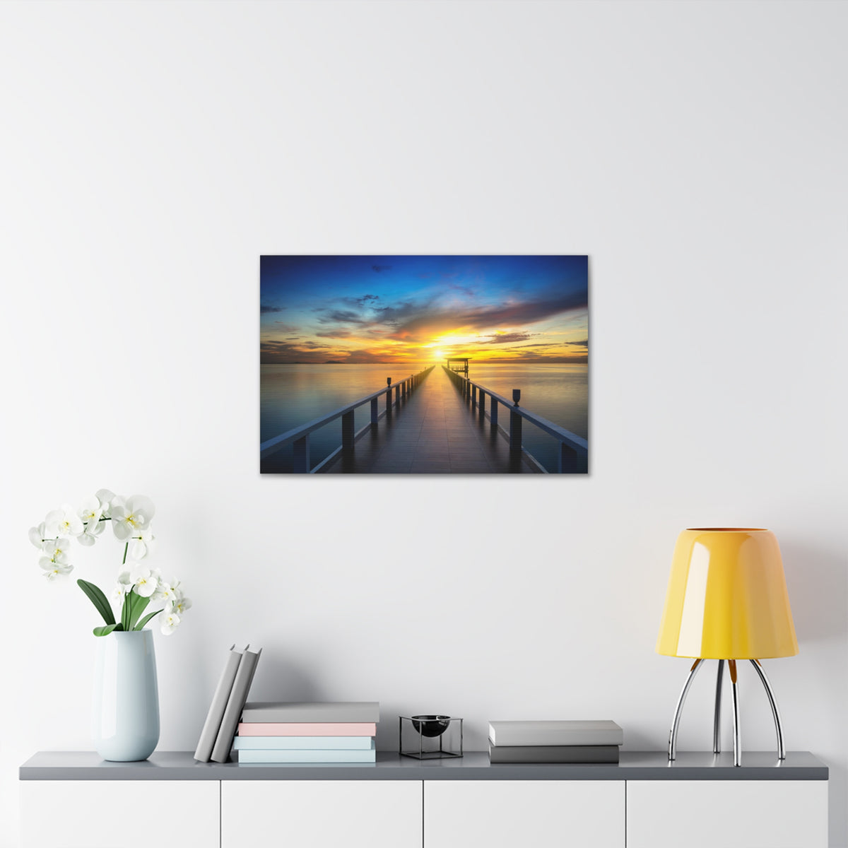 Sunset Beach Pier Nature Wilderness Photography Canvas Wall Art for Home Decor Ready-to-Hang-Express Your Love Gifts