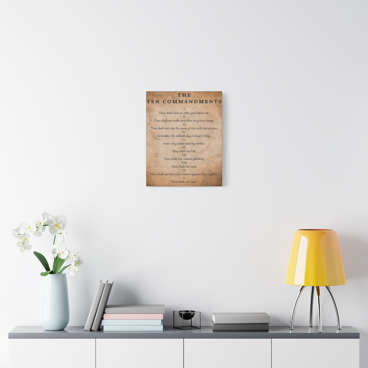Scripture Canvas 10 Commandments Brown Christian Wall Art Bible Verse Print Ready to Hang-Express Your Love Gifts