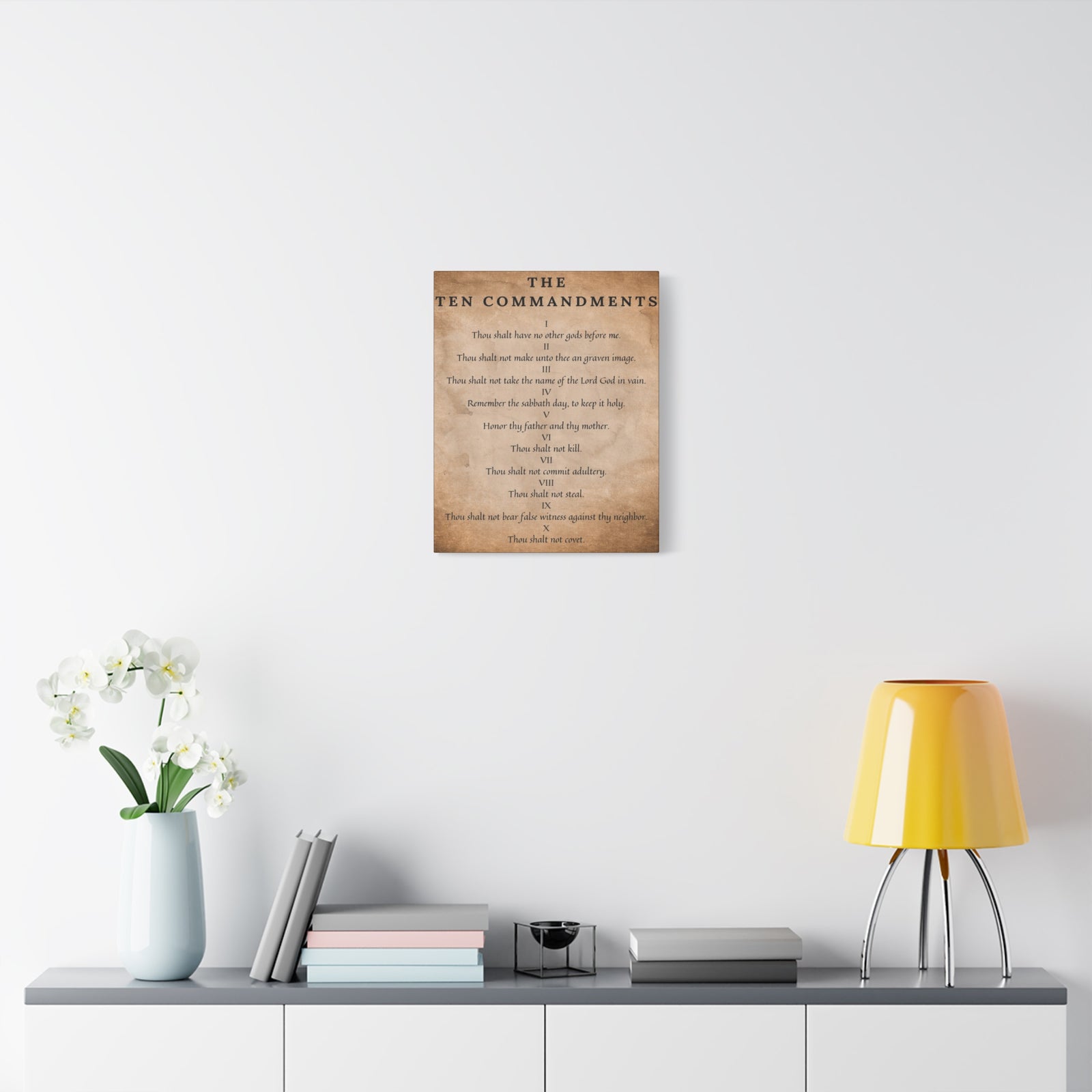 Scripture Canvas 10 Commandments Brown Christian Wall Art Bible Verse Print Ready to Hang-Express Your Love Gifts