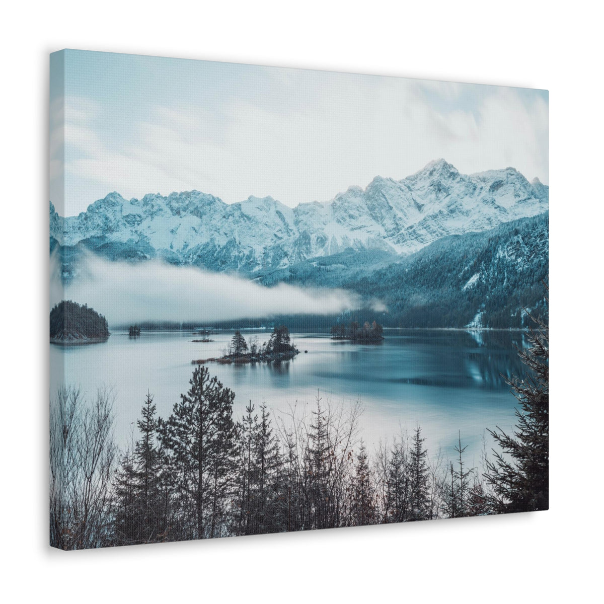 Winter Mountain Lake Pine Tree Lake Nature Wilderness Photography Canvas Wall Art for Home Decor Ready-to-Hang-Express Your Love Gifts