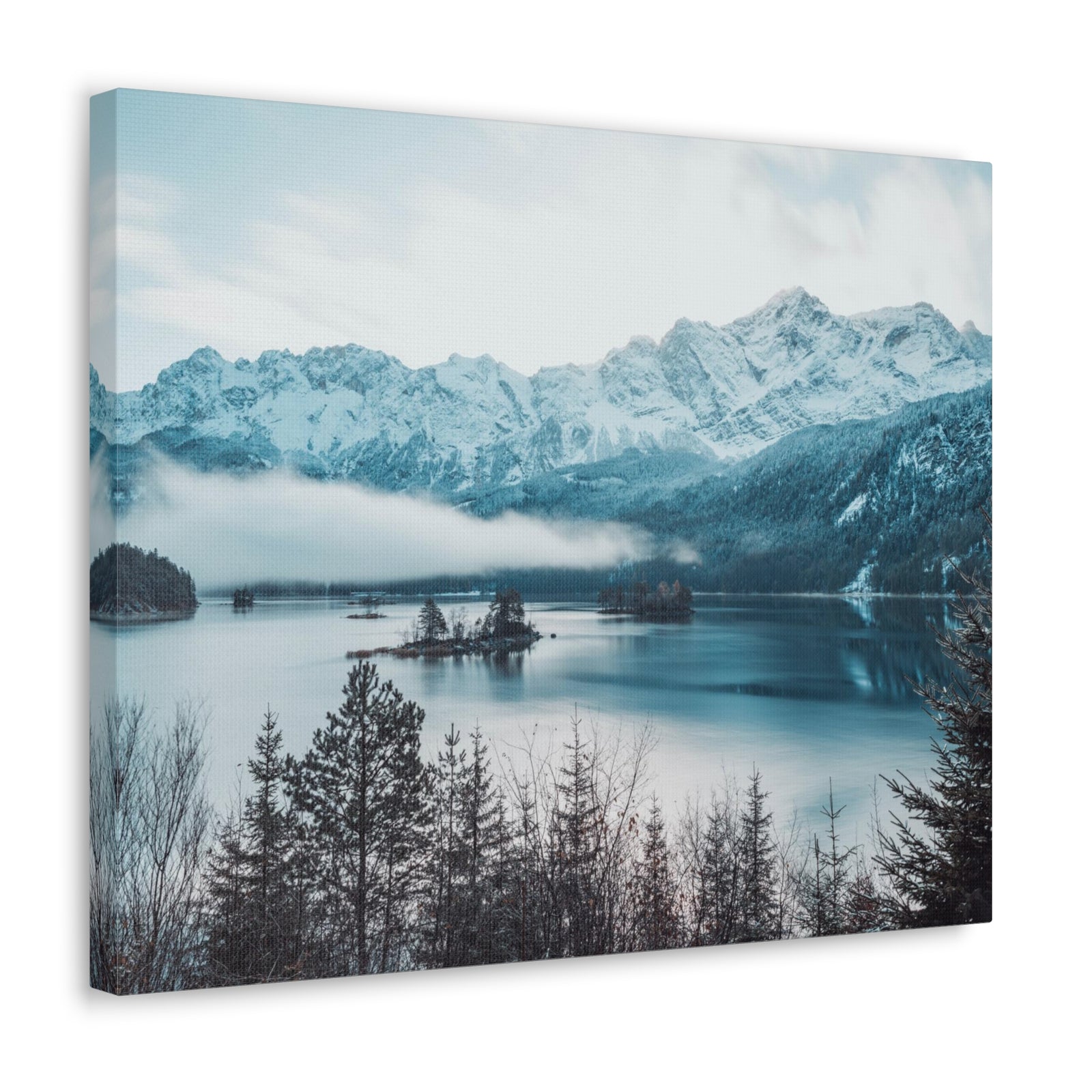 Winter Mountain Lake Pine Tree Lake Nature Wilderness Photography Canvas Wall Art for Home Decor Ready-to-Hang-Express Your Love Gifts