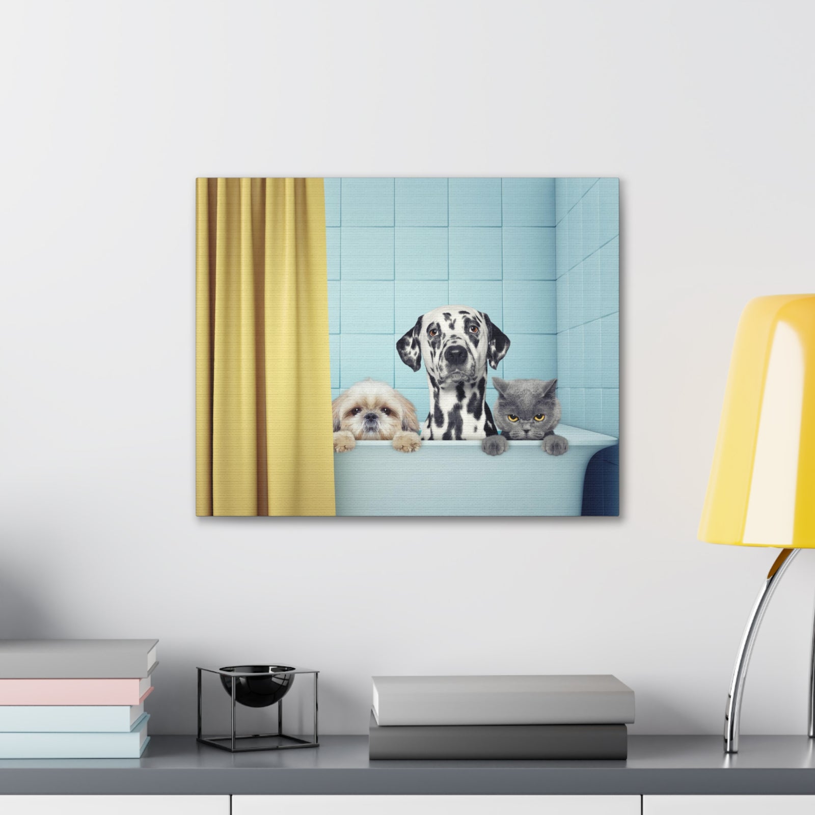 Cute Two Dogs and Cat Canvas Wall Art for Home Decor Ready-to-Hang-Express Your Love Gifts