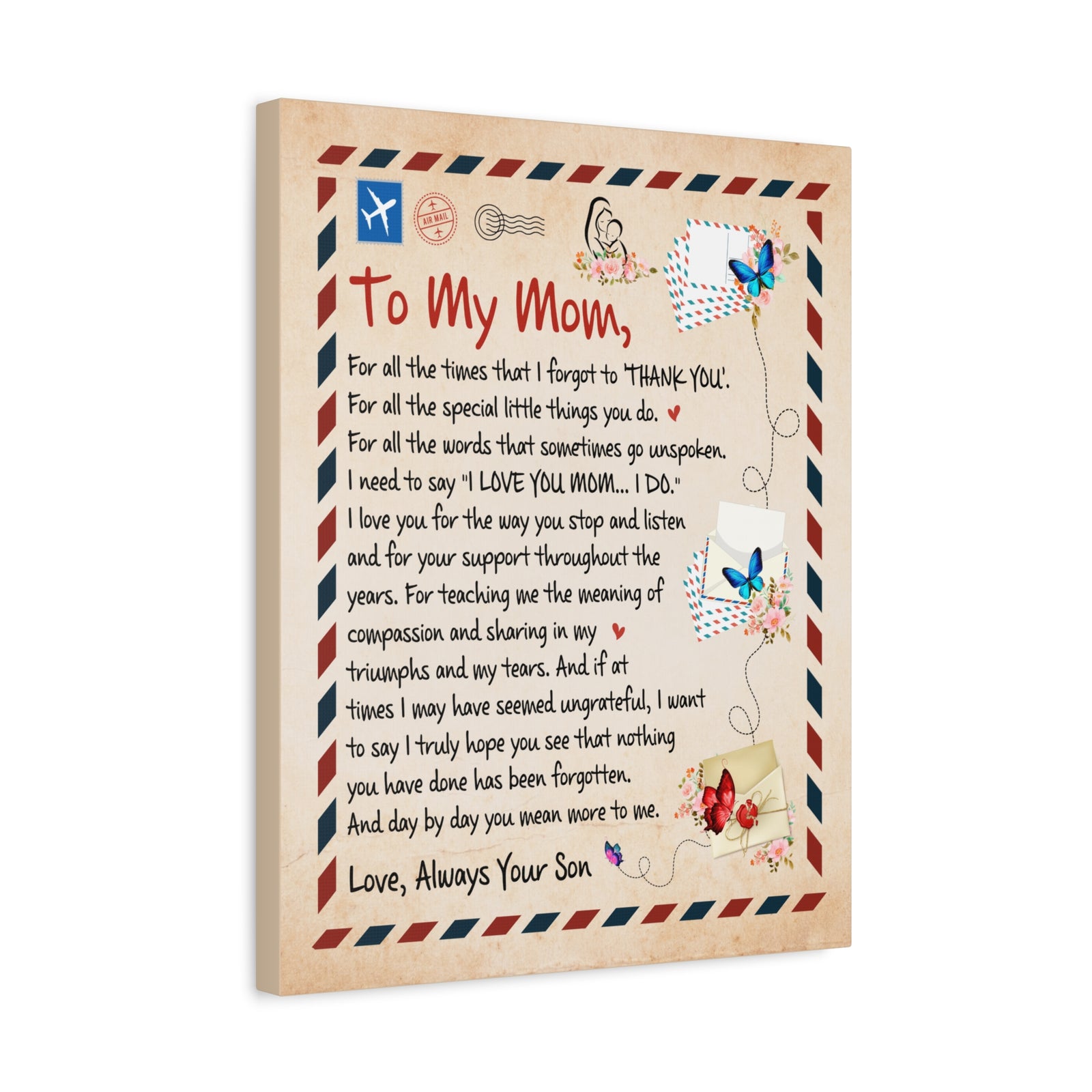 To My Mom Message Inspirational Canvas Wall Art for Mom-Express Your Love Gifts