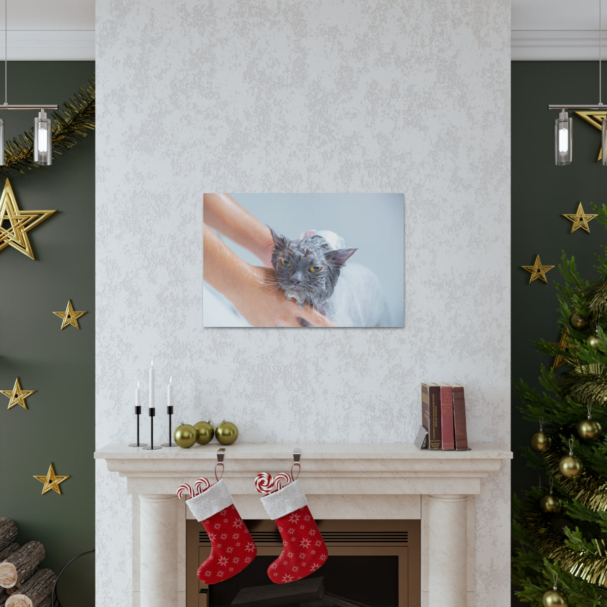Cute Persian Cat Bath Canvas Wall Art for Home Decor Ready-to-Hang-Express Your Love Gifts
