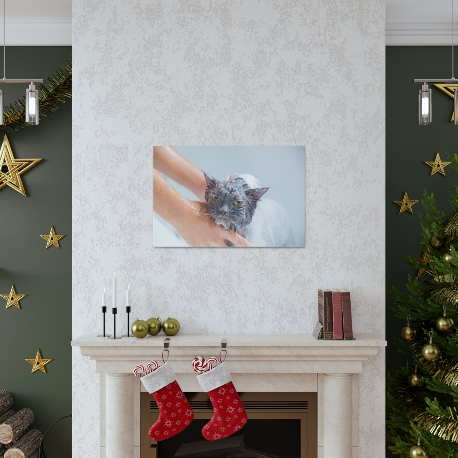 Cute Persian Cat Bath Canvas Wall Art for Home Decor Ready-to-Hang-Express Your Love Gifts
