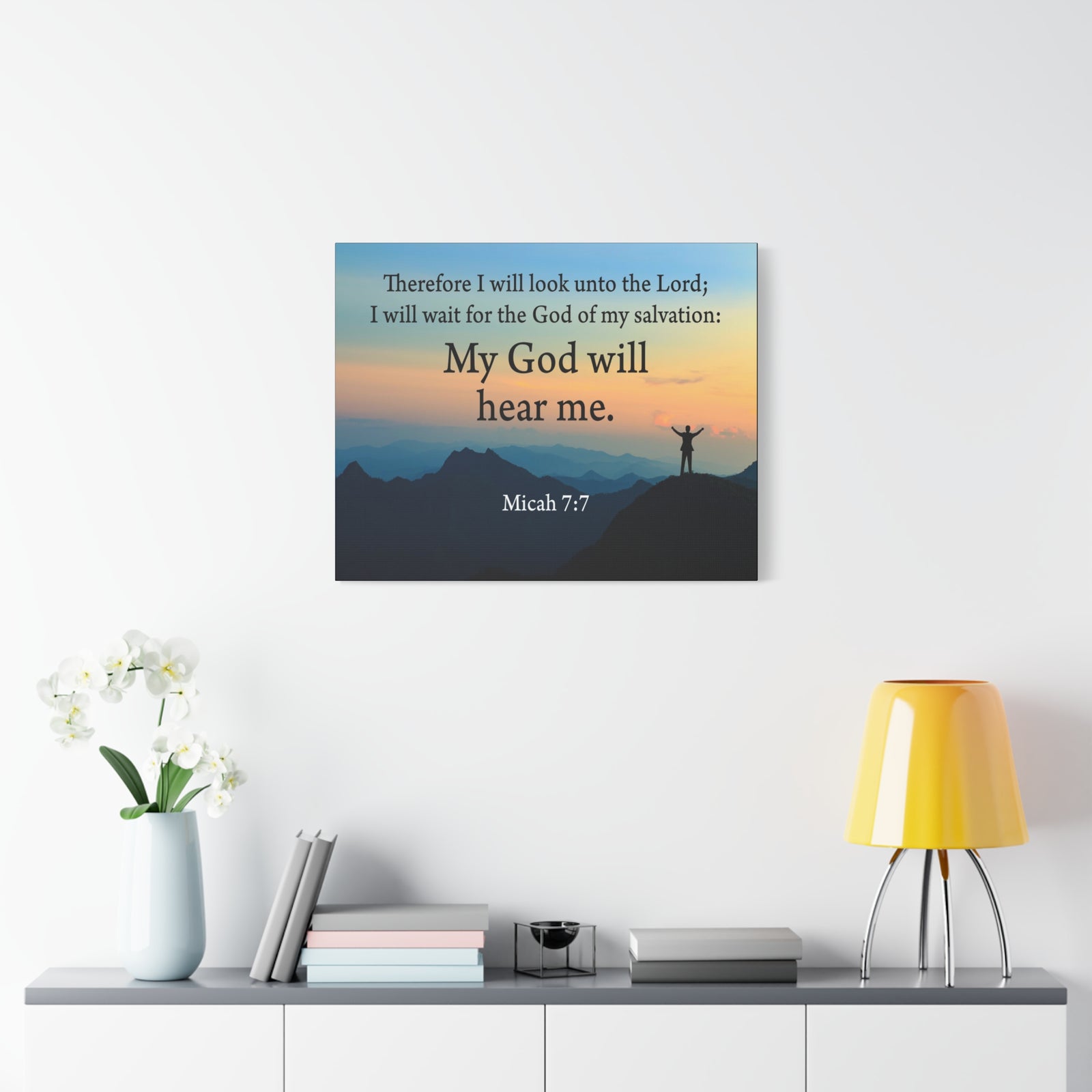 Scripture Walls My God Will Hear Me Micah 7:7 Bible Verse Canvas Christian Wall Art Ready to Hang-Express Your Love Gifts