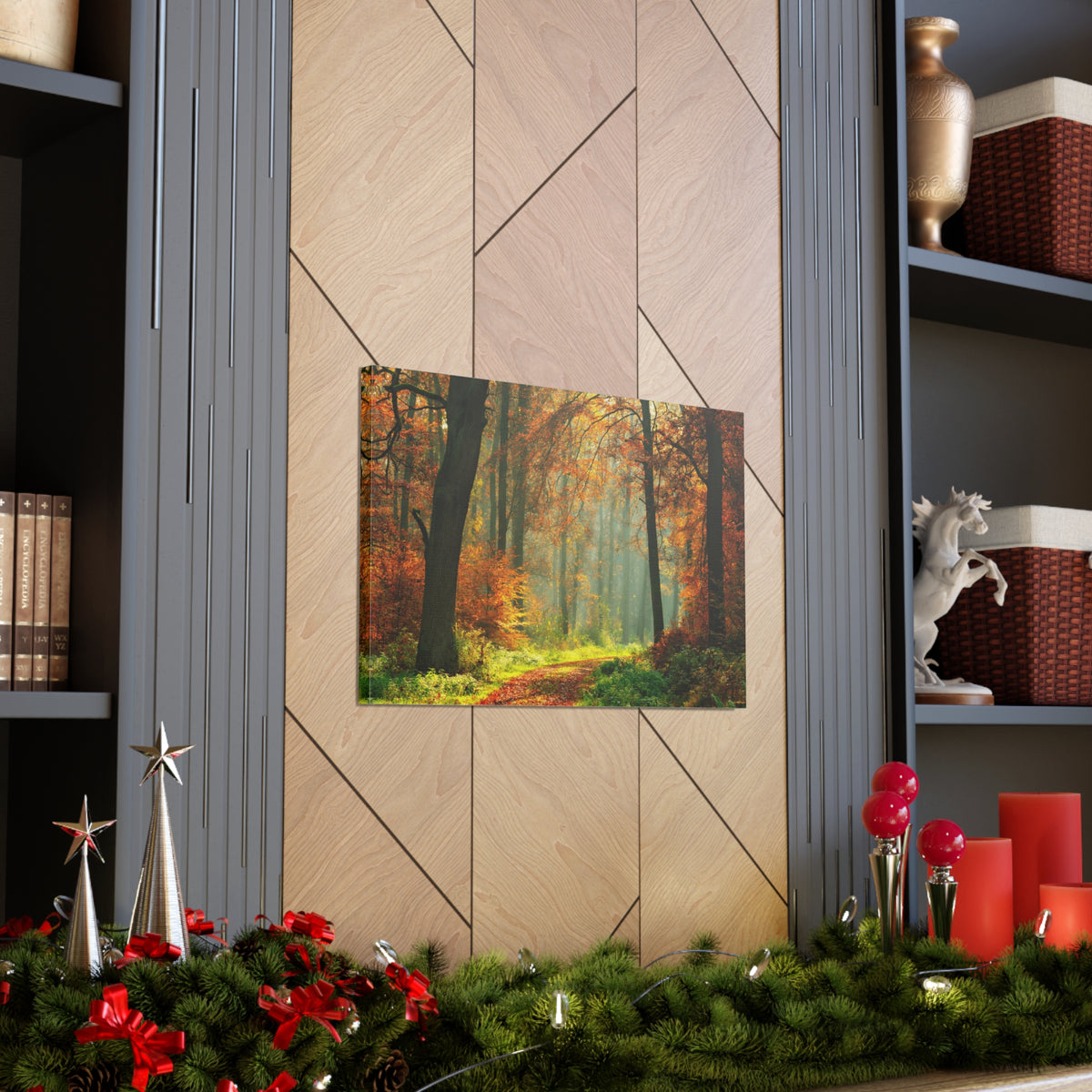 Autumn Tree Trail Forest Nature Wilderness Photography Canvas Wall Art for Home Decor Ready-to-Hang-Express Your Love Gifts