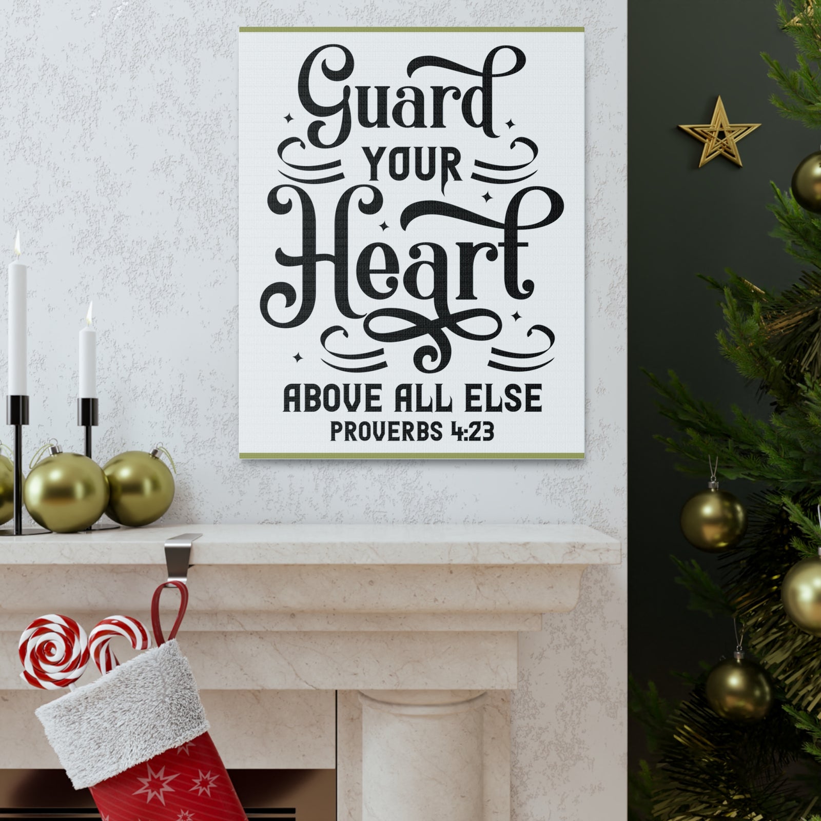 Scripture Canvas Guard Your Heart Above All Else Proverbs 4:23 Christian Wall Art Bible Verse Print Ready To Hang-Express Your Love Gifts