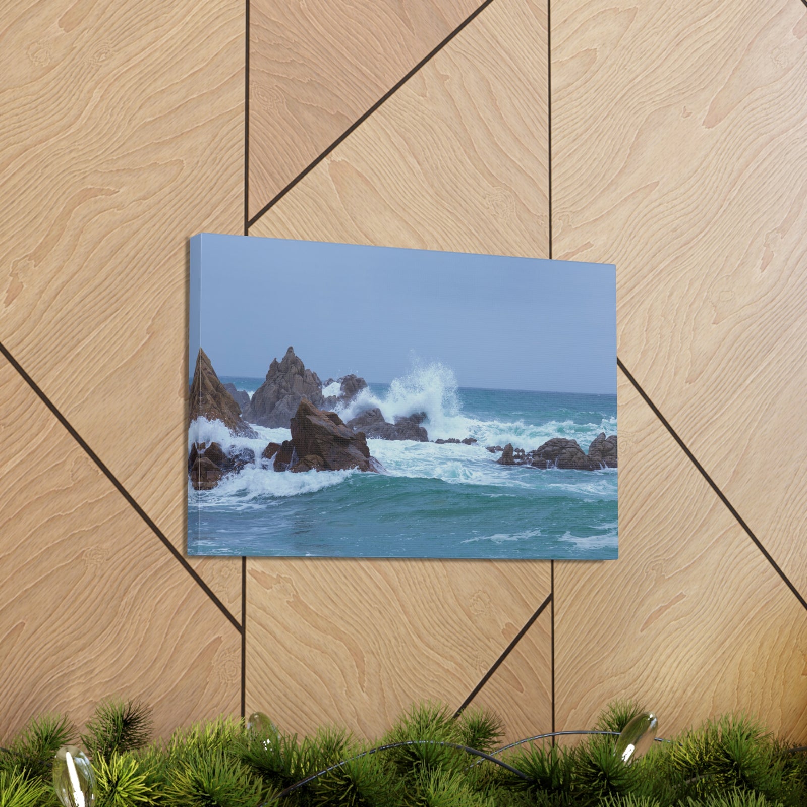 Sea Waves Crash Against Rocks Large Splashes Ocean Canvas Wall Art for Home Decor Ready-to-Hang-Express Your Love Gifts