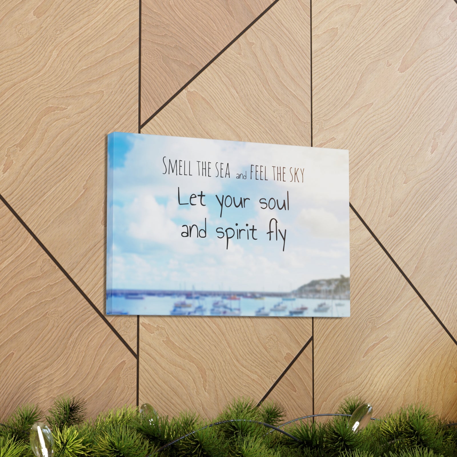 Inspirational Quote Canvas Smell The Sea And Feel The Sky Motivational Print Ready to Hang Artwork-Express Your Love Gifts