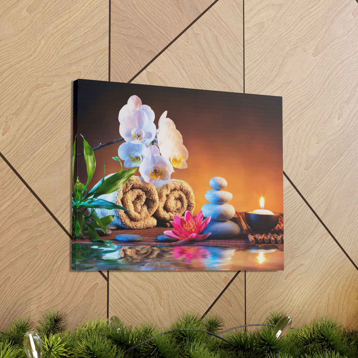 Towels on Bamboo Mat Forest Floral Nature Photography Canvas Wall Art for Home Decor Ready-to-Hang-Express Your Love Gifts