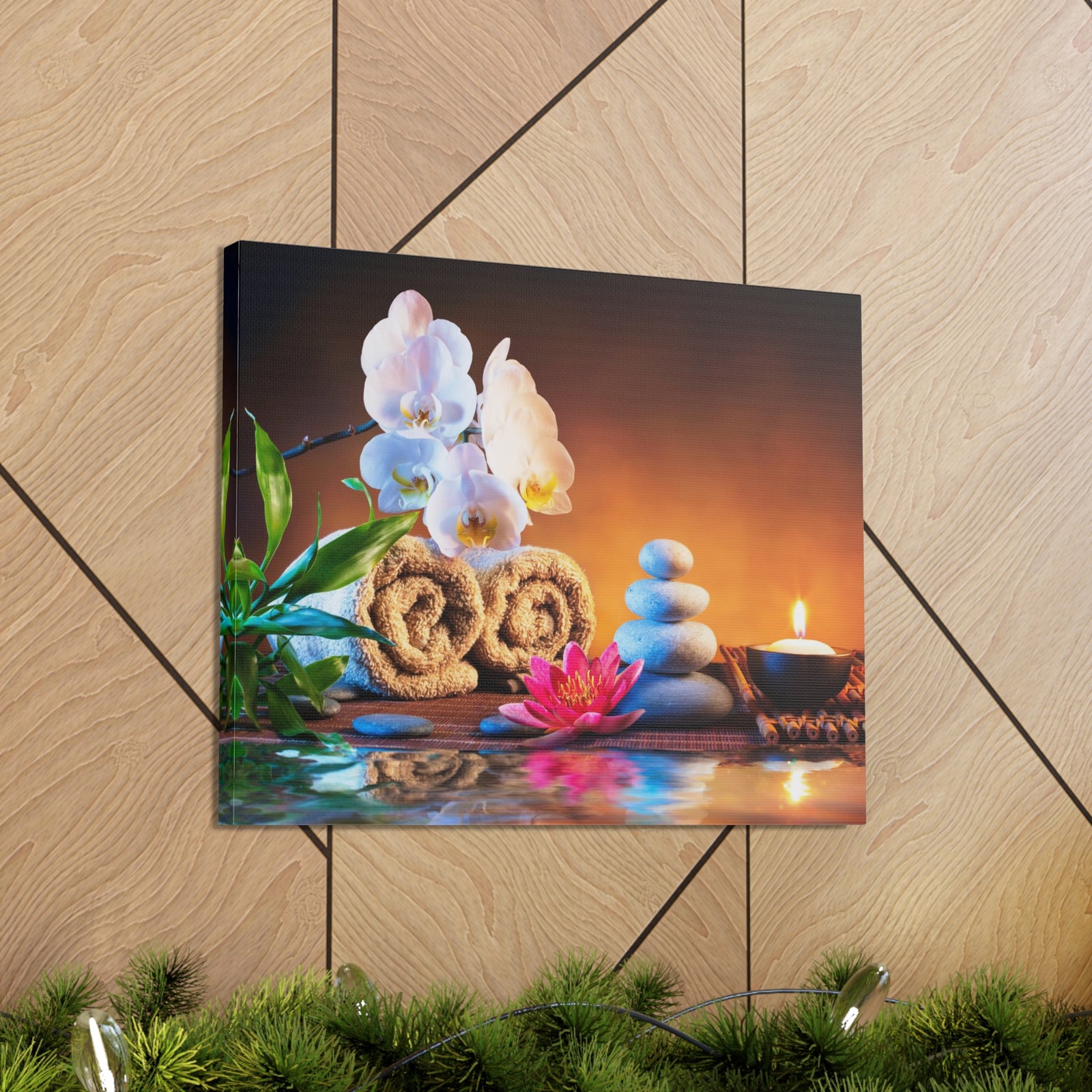 Towels on Bamboo Mat Forest Floral Nature Photography Canvas Wall Art for Home Decor Ready-to-Hang-Express Your Love Gifts