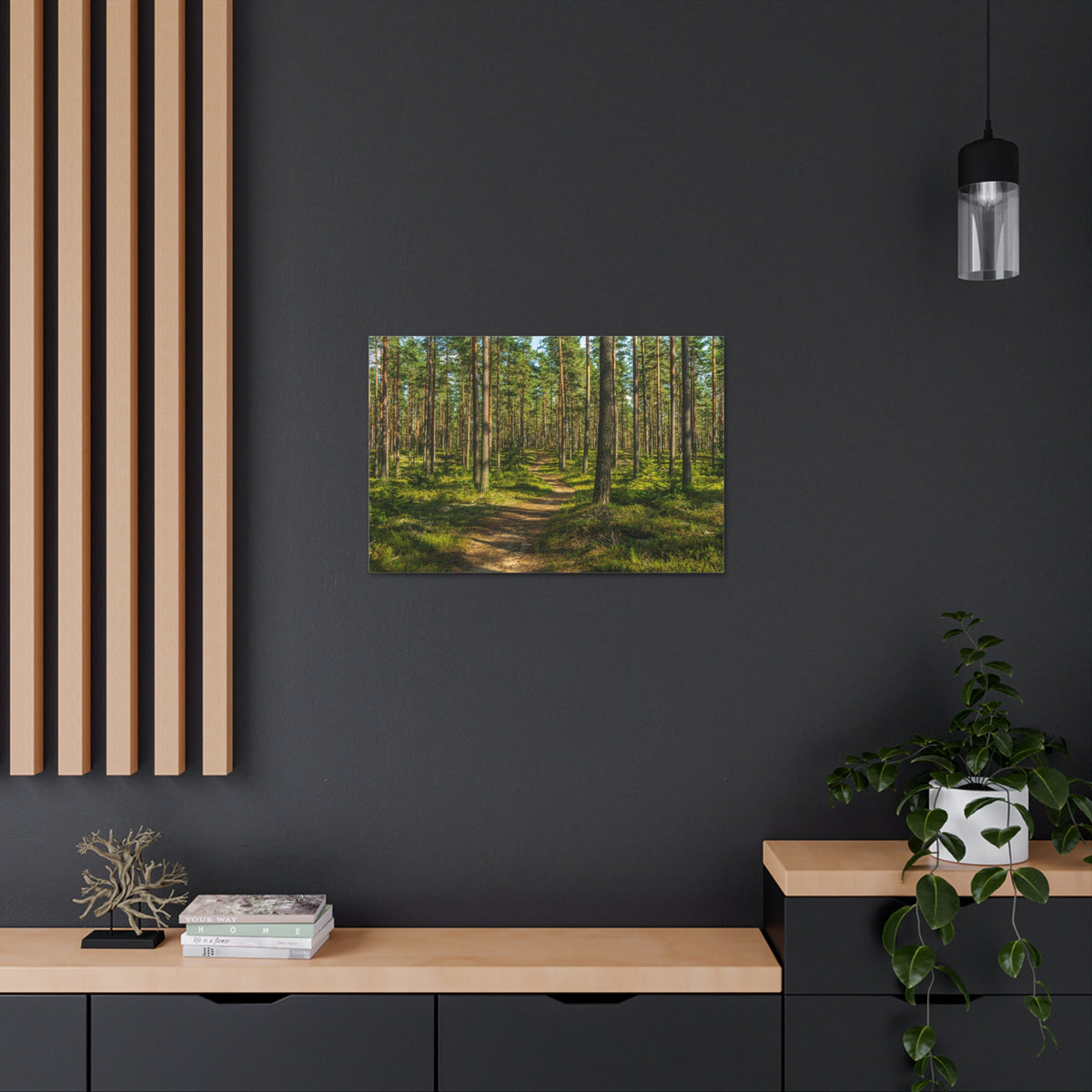 Green Forest Tree Path Nature Wilderness Photography Canvas Wall Art for Home Decor Ready-to-Hang-Express Your Love Gifts