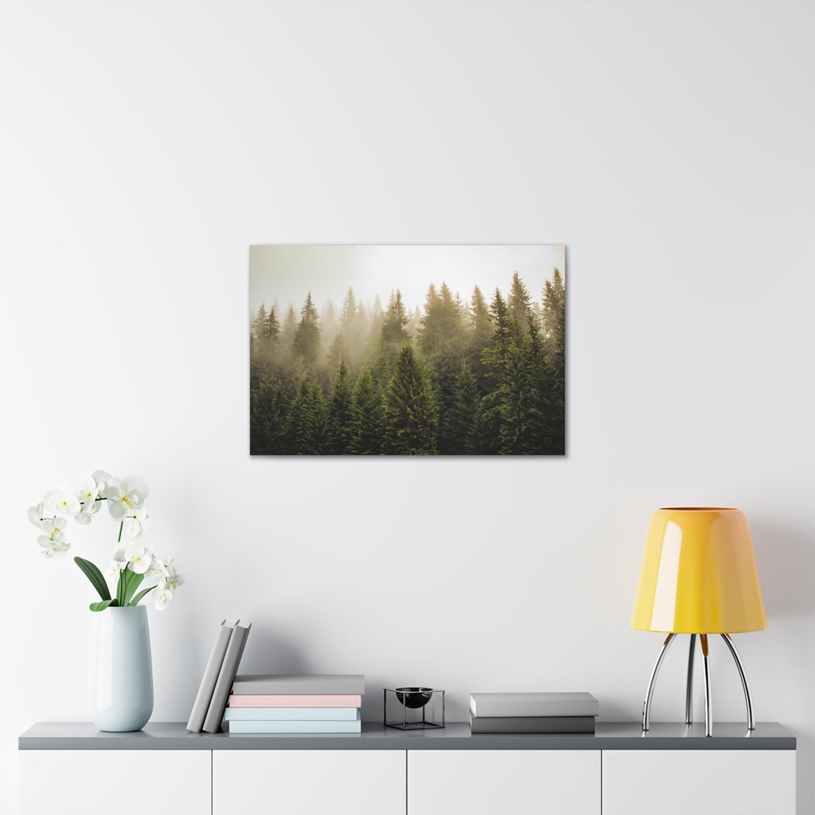 Misty Pine Tree Forest Nature Wilderness Photography Canvas Wall Art for Home Decor Ready-to-Hang-Express Your Love Gifts