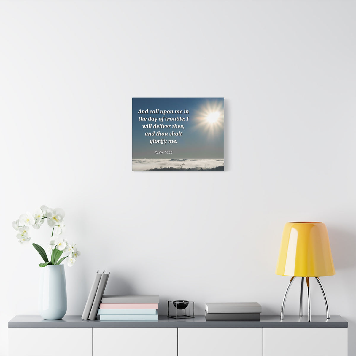 Scripture Canvas Day Of Trouble Psalms 50:15 Christian Wall Art Bible Verse Print Ready to Hang-Express Your Love Gifts