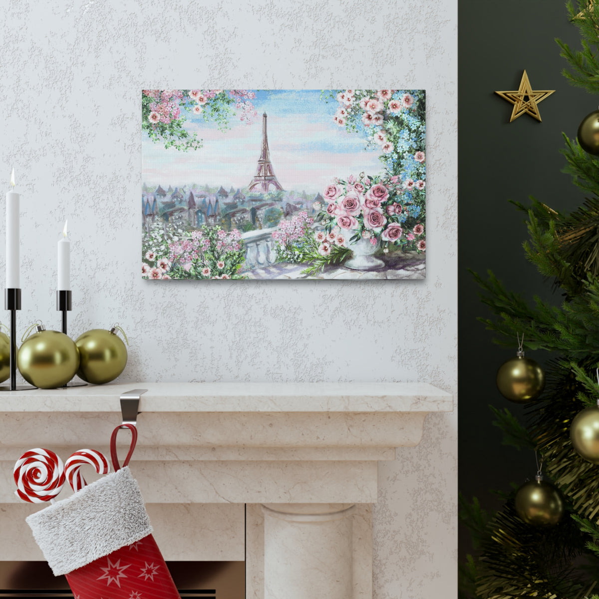 Paris Roses Pink Eiffel Tower France Canvas Artwork High-Quality Breathtaking French City for Home Decor Ready to Hang-Express Your Love Gifts