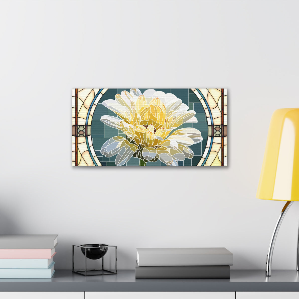 White Calendula Flower Mosaic In Stained Glass Canvas Wall Art for Home Decor Ready-to-Hang-Express Your Love Gifts