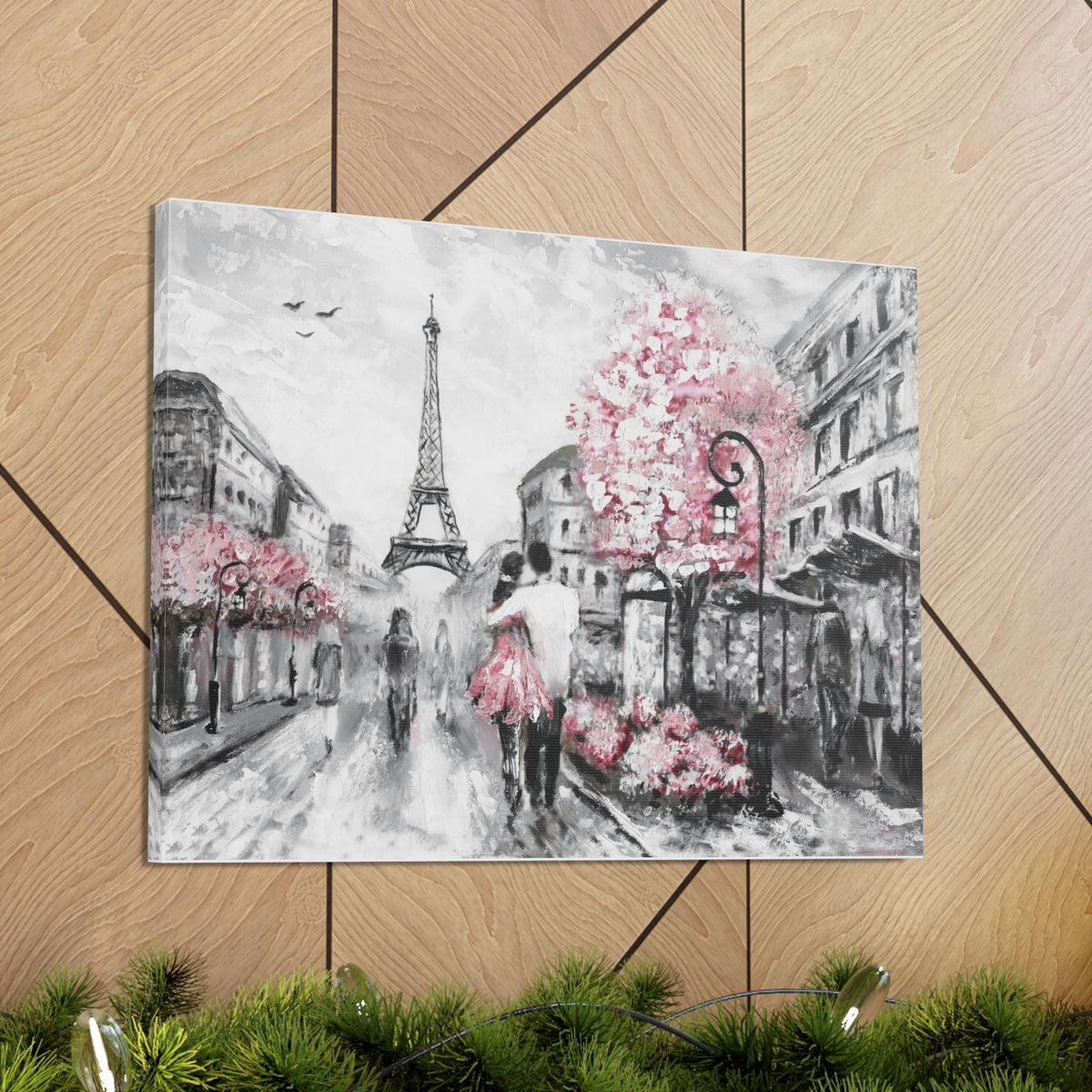 Couple Hug Pink Paris France Canvas Artwork High-Quality Breathtaking French City for Home Decor Ready to Hang-Express Your Love Gifts