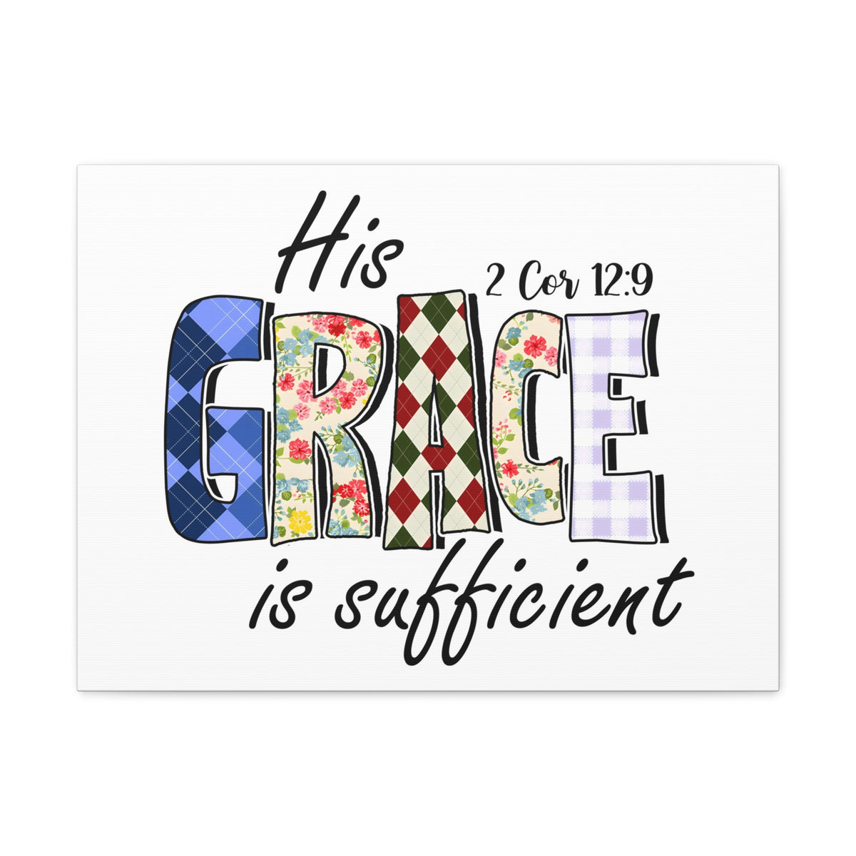 Scripture Walls 2 Corinthians 12:9 His Grace is Sufficient Bible Verse Canvas Christian Wall Art Ready to Hang Unframed-Express Your Love Gifts