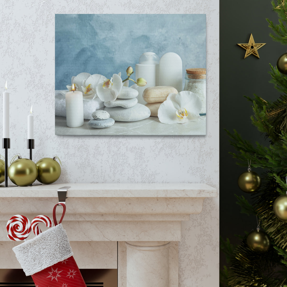 Stones on Light Table Forest Floral Nature Photography Canvas Wall Art for Home Decor Ready-to-Hang-Express Your Love Gifts