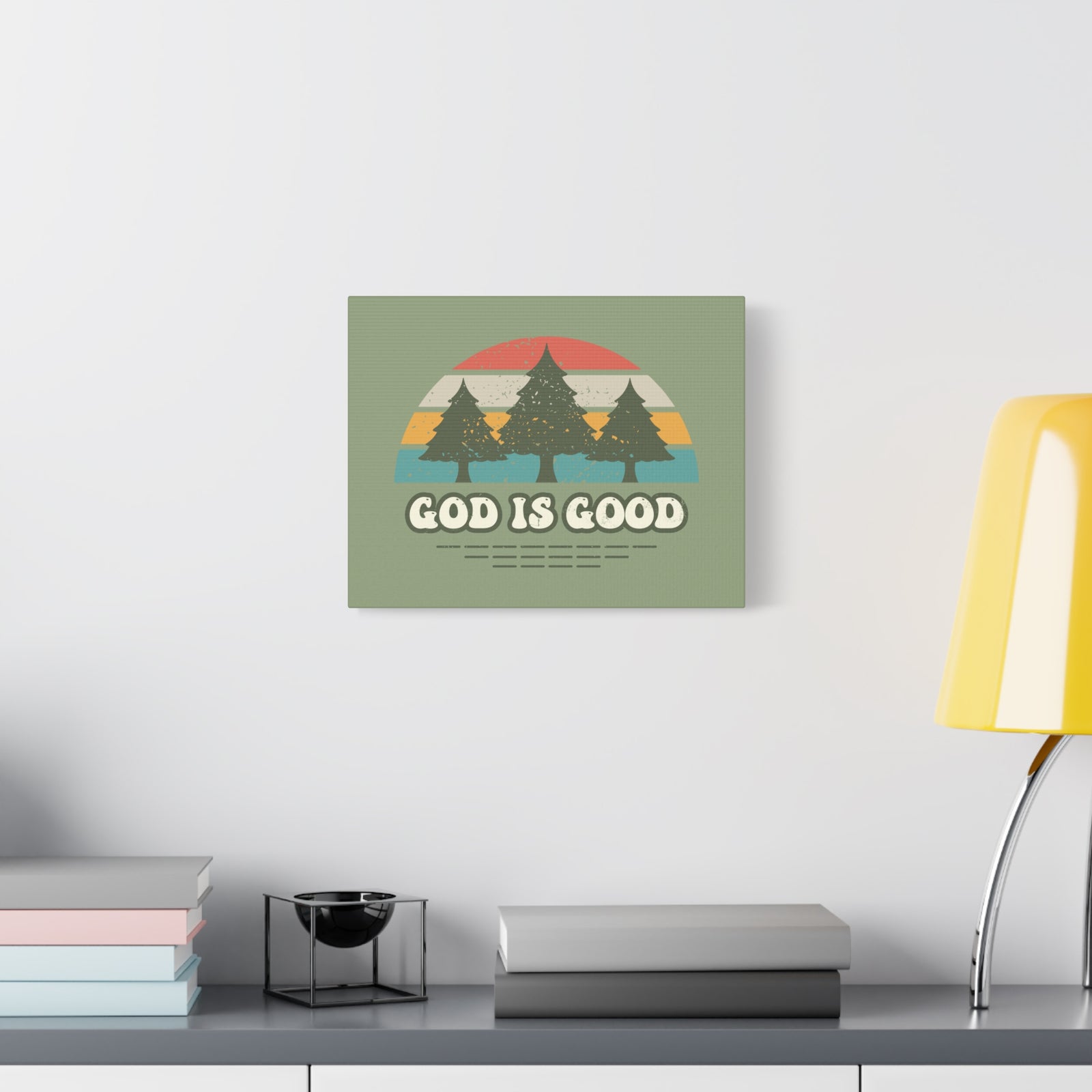 Scripture Canvas God Is Good Psalm 100:5 Three Trees Christian Wall Art Bible Verse Print Ready to Hang-Express Your Love Gifts