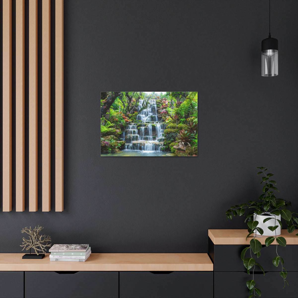 Waterfall w Maple Trees Kyoto Garden Canvas Wall Art for Home Decor Ready-to-Hang-Express Your Love Gifts