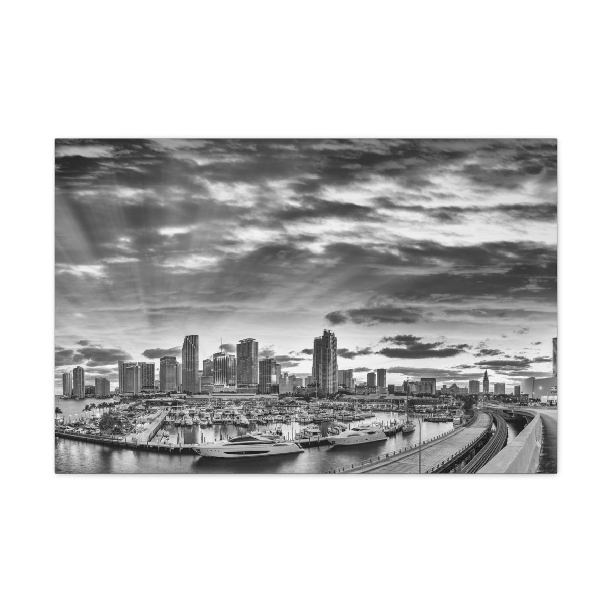 Miami Black And White Skyline Canvas Artwork High-Quality Breathtaking Stunning Cityscape for Home Decor Ready to Hang-Express Your Love Gifts